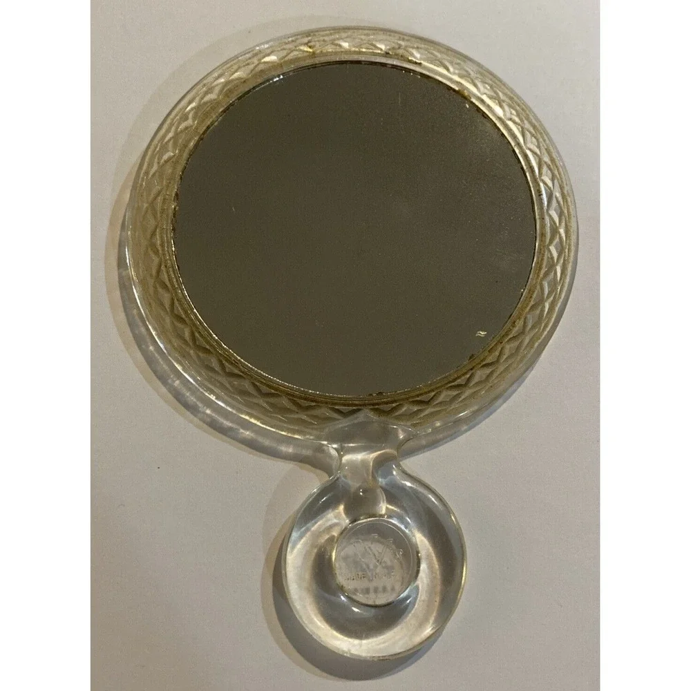 Victorian VV's Clear Lucite Hand Mirror Artistic Romantic Vanity Woman Made USA